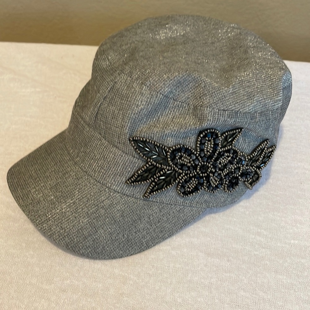 Decorative Cap One Size Bling Embellished Ladies Blue/Silver